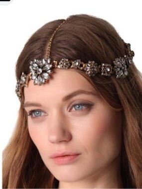 Erickson Beamon Gold Floral Swarovski Crystal Headchain with antiqued Stones